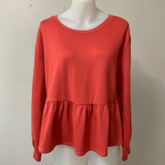 Joe Fresh x Jillian Harris Coral Mindy Long Sleeve Peplum Top Size Medium bin 2F - Picture 1 of 6